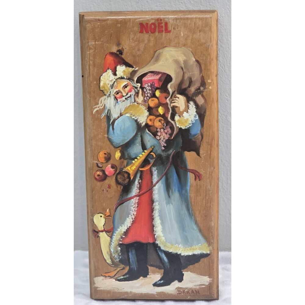 Original Folk Art Hand Painted Wood German Santa Goose Blue Coat Signed Dekan
